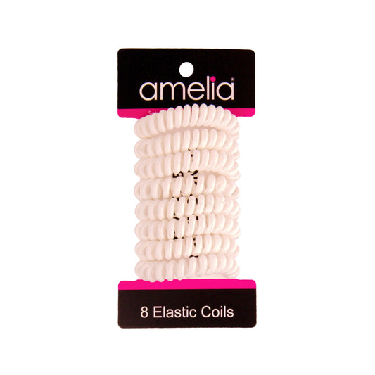 Amelia Beauty, 8 Small Fabric Wrapped Elastic Hair Coils, 1.75in Diameter Spiral Hair Ties, Gentle on Hair, Strong Hold and Minimizes Dents and Creases, White - 12 Retail Packs