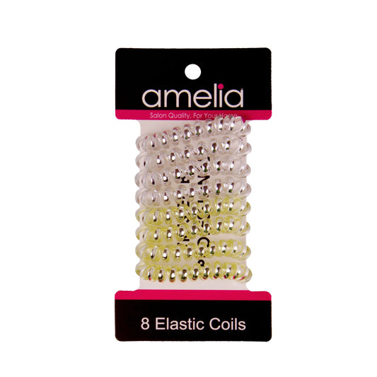 Amelia Beauty, 8 Small Shinny Elastic Hair Telephone Cord Coils, 1.5in Diameter Spiral Hair Ties, Strong Hold, Gentle on Hair, Silver and Gold Mix - 12 Retail Packs