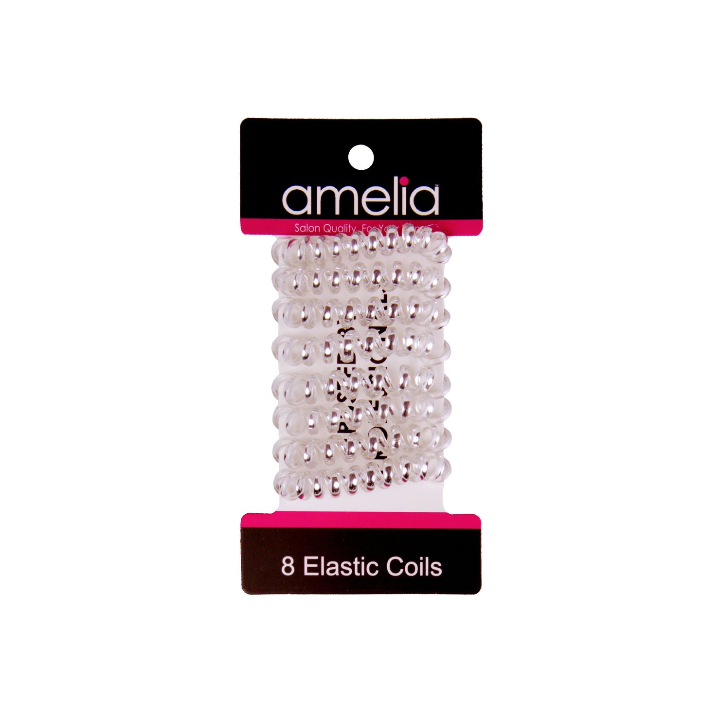 Amelia Beauty, 8 Small Shinny Elastic Hair Telephone Cord Coils, 1.5in Diameter Spiral Hair Ties, Strong Hold, Gentle on Hair, Silver - 12 Retail Packs