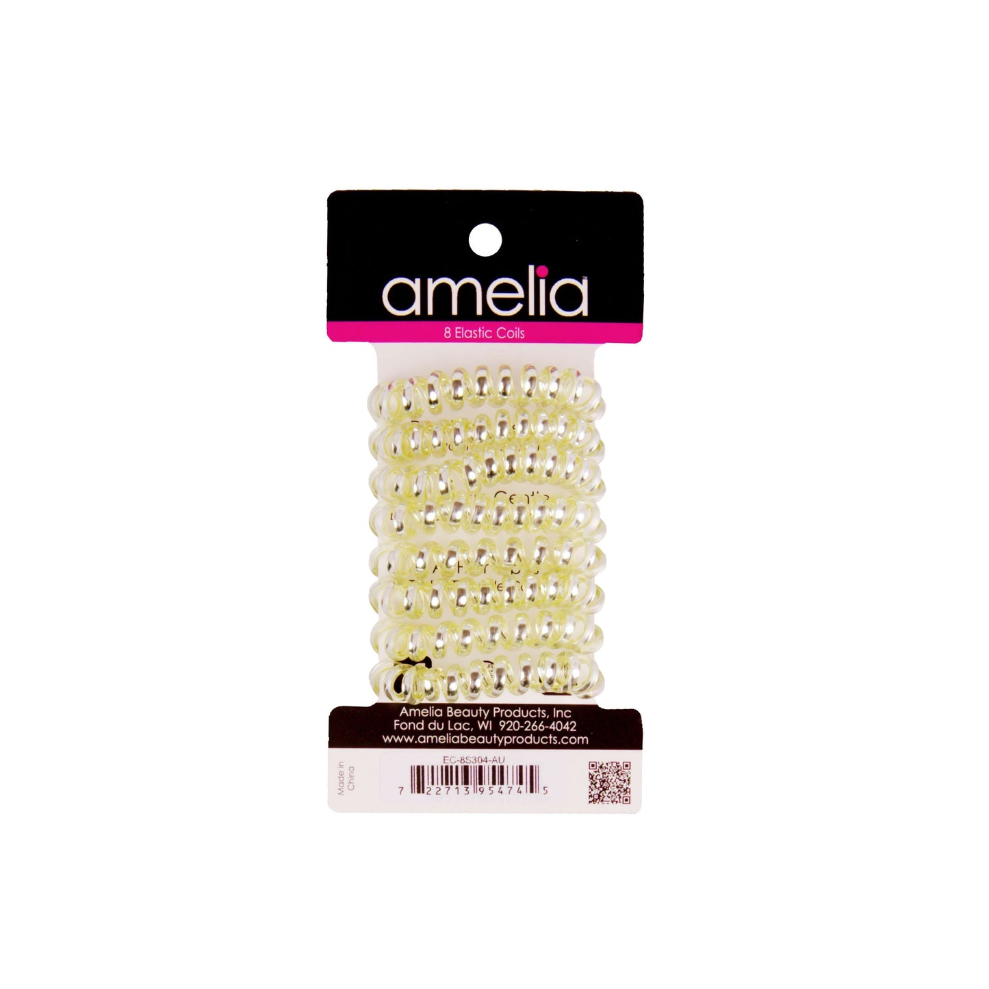 Amelia Beauty, 8 Small Shinny Elastic Hair Telephone Cord Coils, 1.5in Diameter Spiral Hair Ties, Strong Hold, Gentle on Hair, Gold - 12 Retail Packs