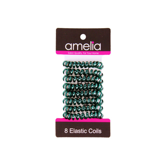 Amelia Beauty, 8 Small Shinny Elastic Hair Telephone Cord Coils, 1.5in Diameter Spiral Hair Ties, Strong Hold, Gentle on Hair, Green - 12 Retail Packs