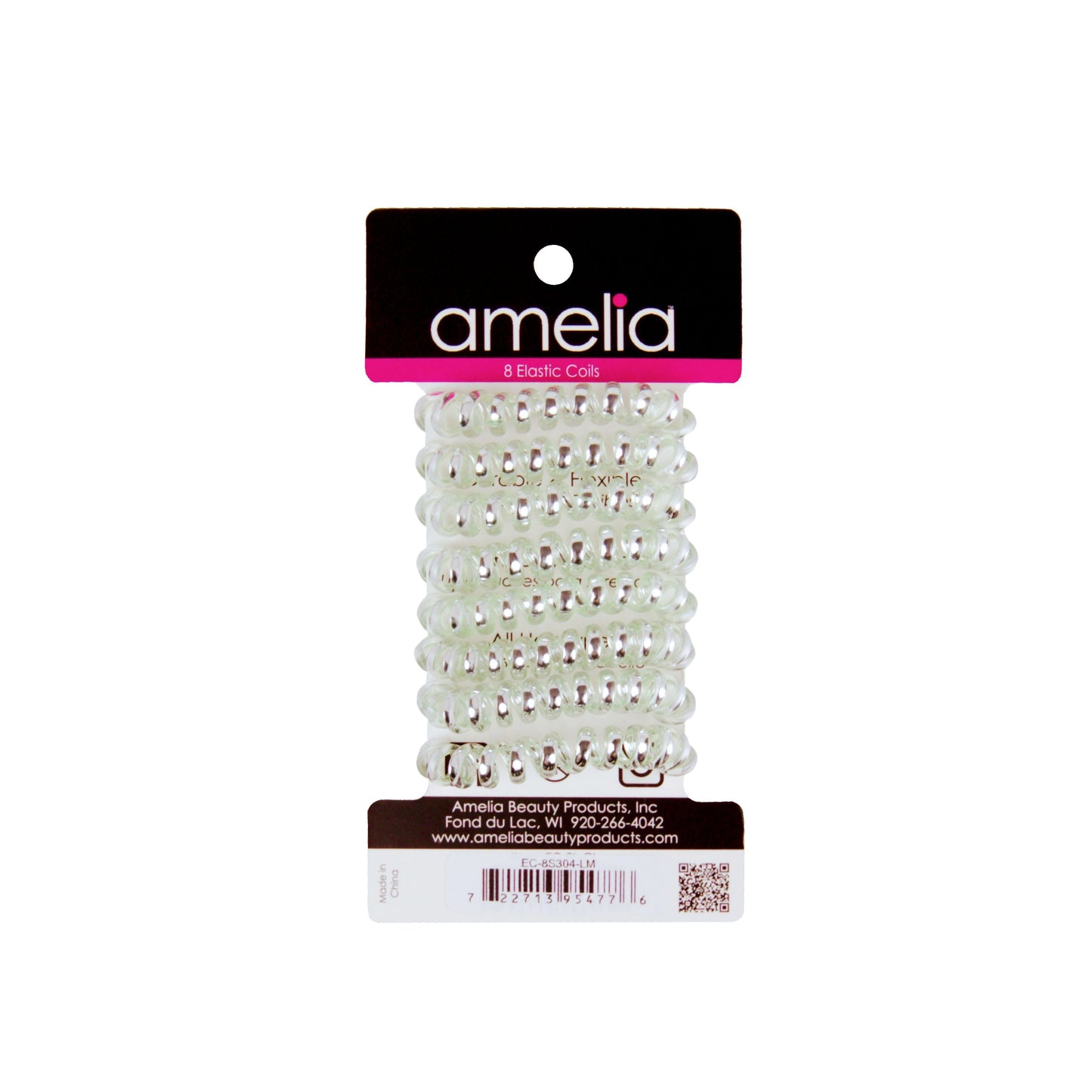 Amelia Beauty, 8 Small Shinny Elastic Hair Telephone Cord Coils, 1.5in Diameter Spiral Hair Ties, Strong Hold, Gentle on Hair, Lime Green - 12 Retail Packs