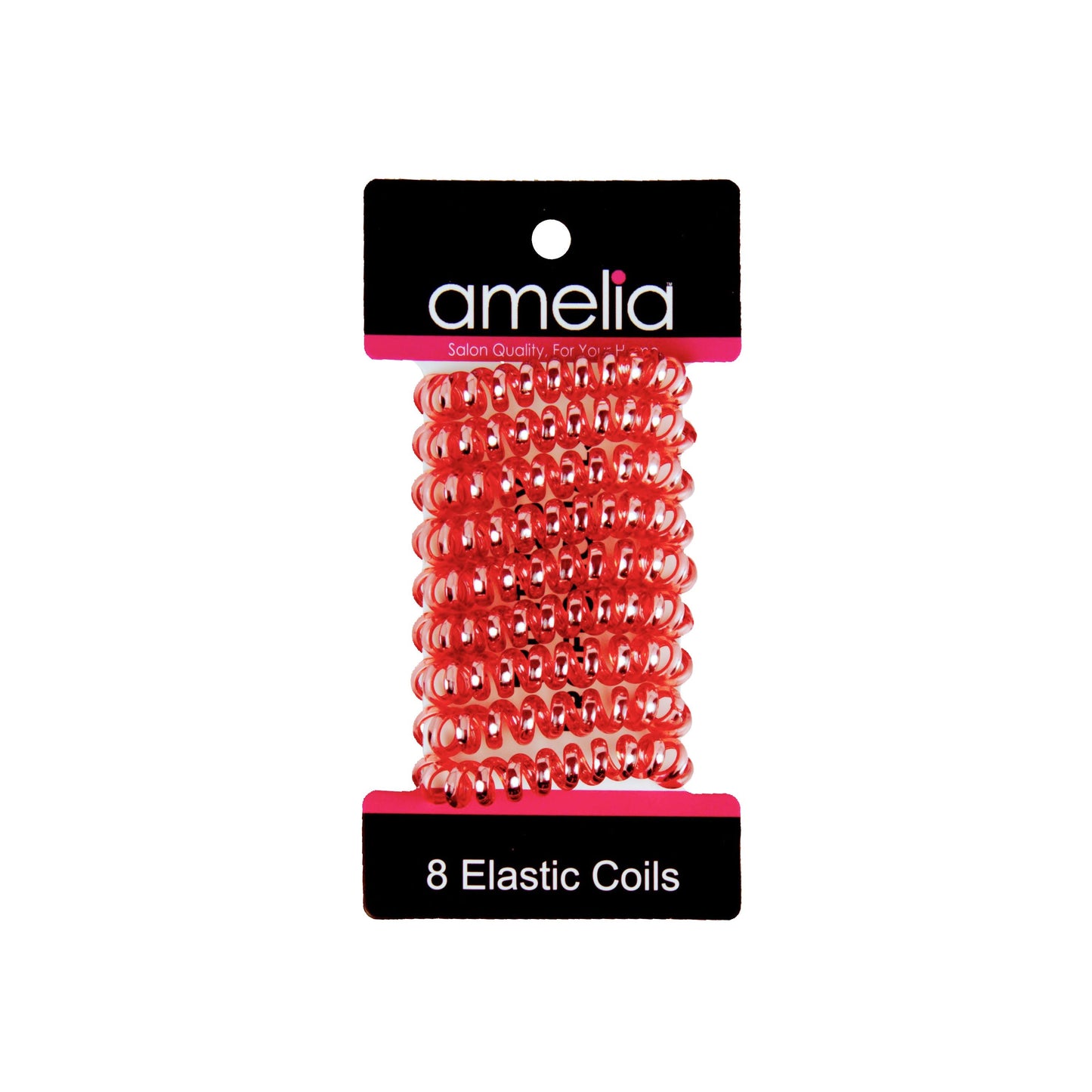 Amelia Beauty, 8 Small Shinny Elastic Hair Telephone Cord Coils, 1.5in Diameter Spiral Hair Ties, Strong Hold, Gentle on Hair, Red - 12 Retail Packs