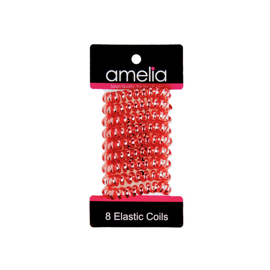 Amelia Beauty, 8 Small Shinny Elastic Hair Telephone Cord Coils, 1.5in Diameter Spiral Hair Ties, Strong Hold, Gentle on Hair, Red - 12 Retail Packs