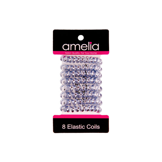 Amelia Beauty, 8 Small Shinny Elastic Hair Telephone Cord Coils, 1.5in Diameter Spiral Hair Ties, Strong Hold, Gentle on Hair, Sky Blue - 12 Retail Packs