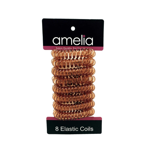 Amelia Beauty Products 8 Small Elastic Hair Coils, 1.5in Diameter Thick Spiral Hair Ties, Gentle on Hair, Strong Hold and Minimizes Dents and Creases, Brown - 12 Retail Packs