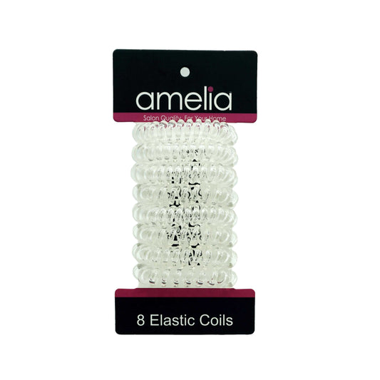 Amelia Beauty Products 8 Small Elastic Hair Coils, 1.5in Diameter Thick Spiral Hair Ties, Gentle on Hair, Strong Hold and Minimizes Dents and Creases, Clear - 12 Retail Packs