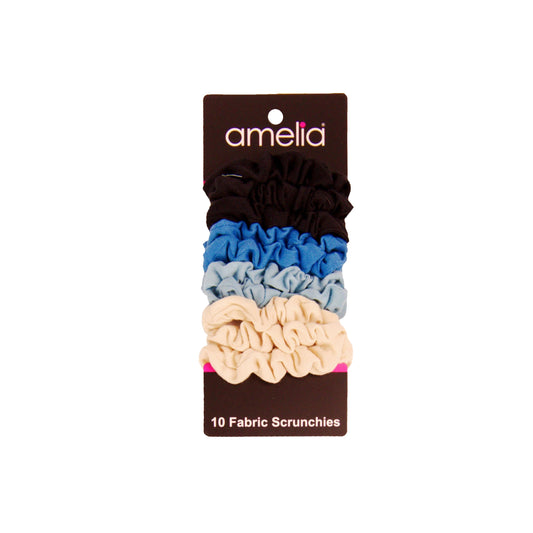 Amelia Beauty, Medium Ocean Mix Jersey Scrunchies, 2.5in Diameter, Gentle on Hair, Strong Hold, No Snag, No Dents or Creases. 10 Pack - 12 Retail Packs