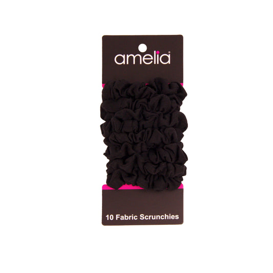 Amelia Beauty, Medium Black Jersey Scrunchies, 2.5in Diameter, Gentle on Hair, Strong Hold, No Snag, No Dents or Creases. 10 Pack - 12 Retail Packs