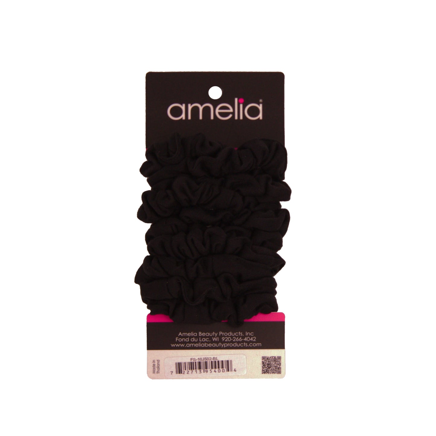 Amelia Beauty, Medium Black Jersey Scrunchies, 2.5in Diameter, Gentle on Hair, Strong Hold, No Snag, No Dents or Creases. 10 Pack - 12 Retail Packs