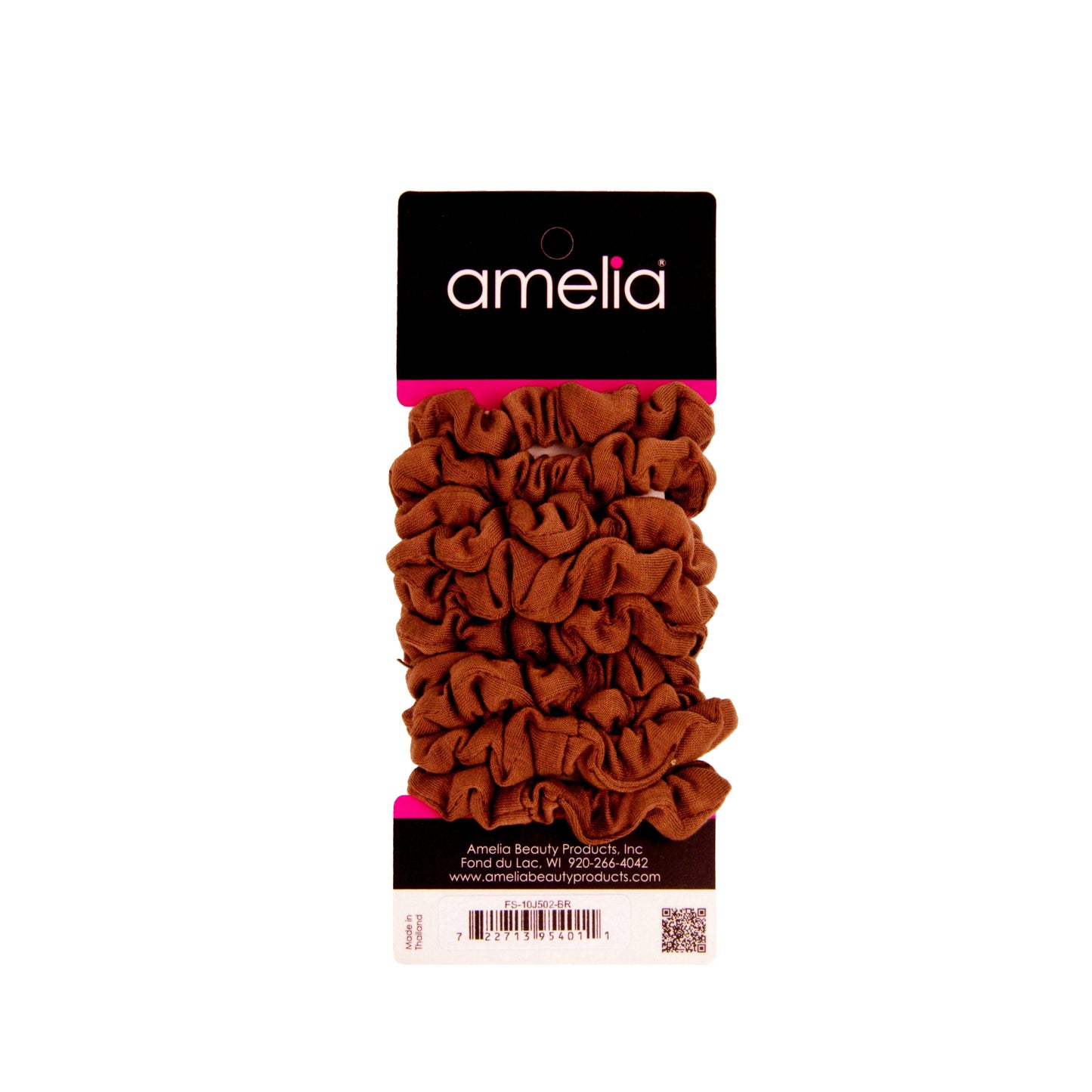 Amelia Beauty, Medium Brown Jersey Scrunchies, 2.5in Diameter, Gentle on Hair, Strong Hold, No Snag, No Dents or Creases. 10 Pack - 12 Retail Packs