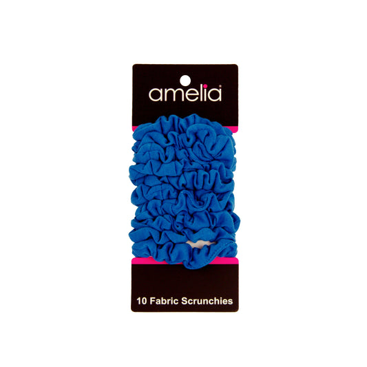 Amelia Beauty, Medium Blue Jersey Scrunchies, 2.5in Diameter, Gentle on Hair, Strong Hold, No Snag, No Dents or Creases. 10 Pack - 12 Retail Packs