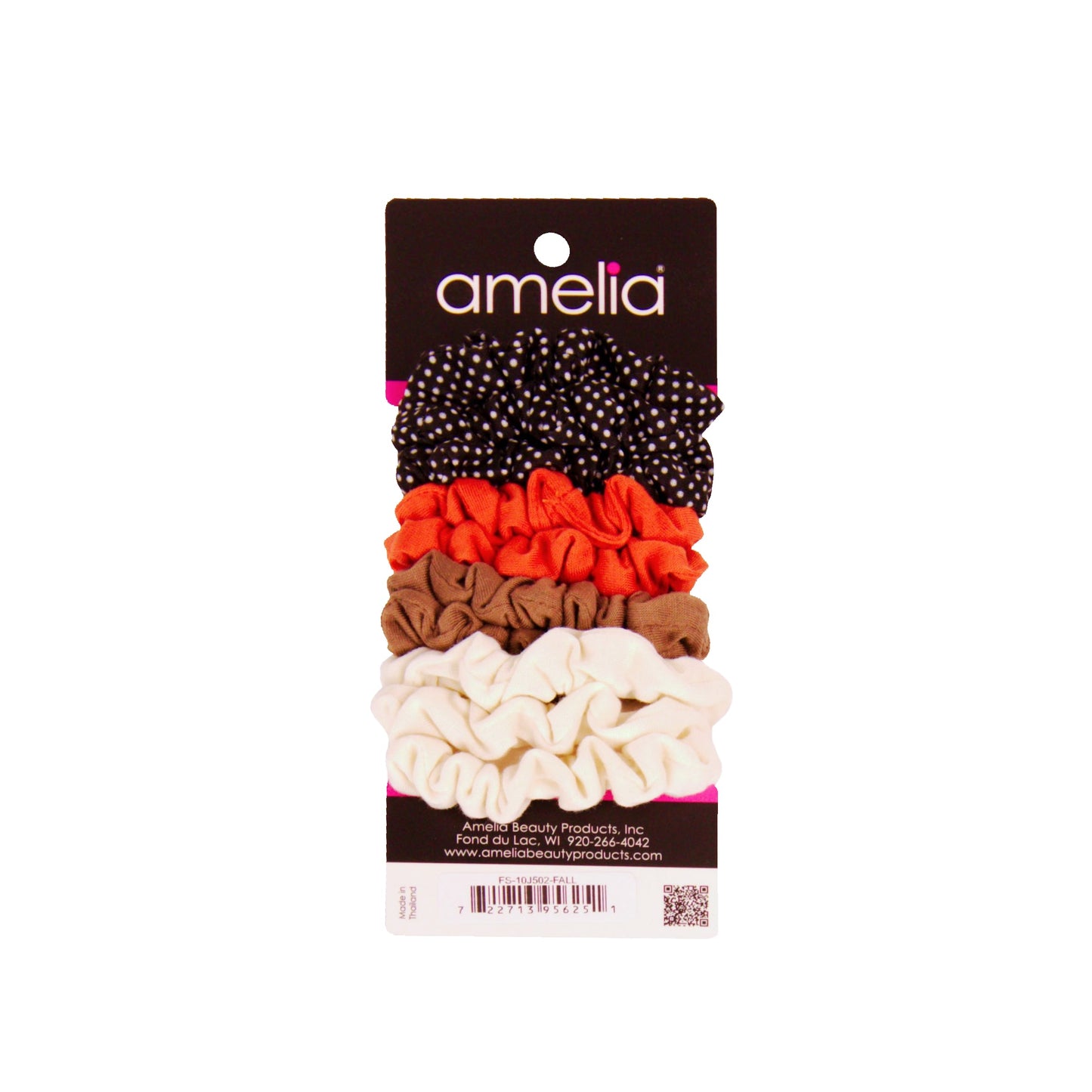 Amelia Beauty, Medium Fall Colors Jersey Scrunchies, 2.5in Diameter, Gentle on Hair, Strong Hold, No Snag, No Dents or Creases. 10 Pack - 12 Retail Packs