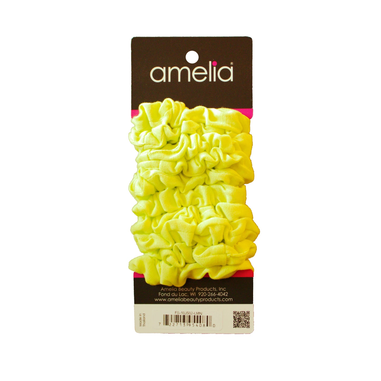 Amelia Beauty, Medium Neon Lime Jersey Scrunchies, 2.5in Diameter, Gentle on Hair, Strong Hold, No Snag, No Dents or Creases. 10 Pack - 12 Retail Packs