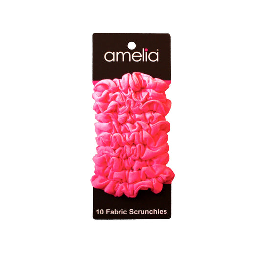 Amelia Beauty, Medium Neon Pink Jersey Scrunchies, 2.5in Diameter, Gentle on Hair, Strong Hold, No Snag, No Dents or Creases. 10 Pack - 12 Retail Packs