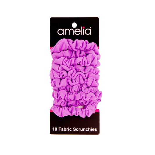 Amelia Beauty, Medium Purple Jersey Scrunchies, 2.5in Diameter, Gentle on Hair, Strong Hold, No Snag, No Dents or Creases. 10 Pack - 12 Retail Packs