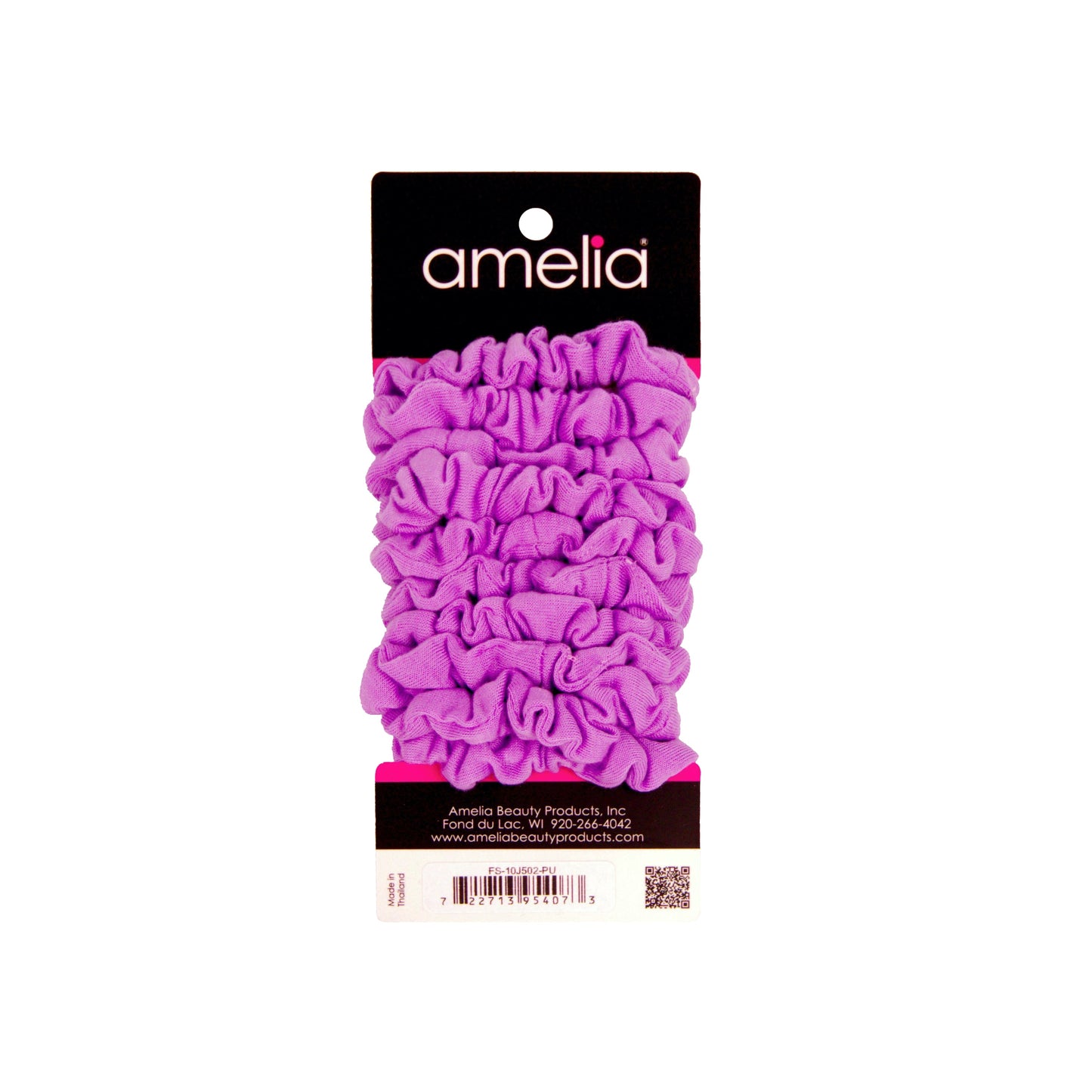 Amelia Beauty, Medium Purple Jersey Scrunchies, 2.5in Diameter, Gentle on Hair, Strong Hold, No Snag, No Dents or Creases. 10 Pack - 12 Retail Packs