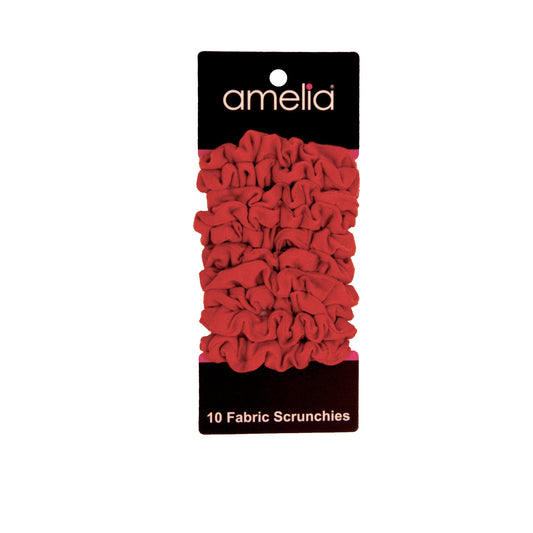 Amelia Beauty, Medium Red Jersey Scrunchies, 2.5in Diameter, Gentle on Hair, Strong Hold, No Snag, No Dents or Creases. 10 Pack - 12 Retail Packs