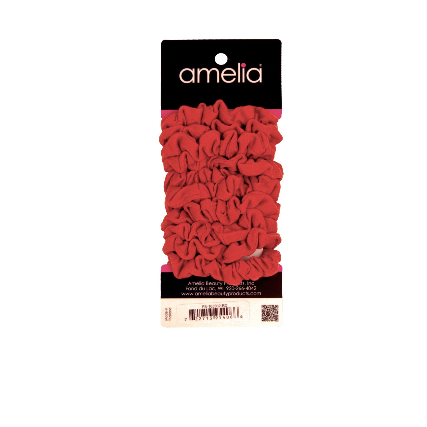 Amelia Beauty, Medium Red Jersey Scrunchies, 2.5in Diameter, Gentle on Hair, Strong Hold, No Snag, No Dents or Creases. 10 Pack - 12 Retail Packs