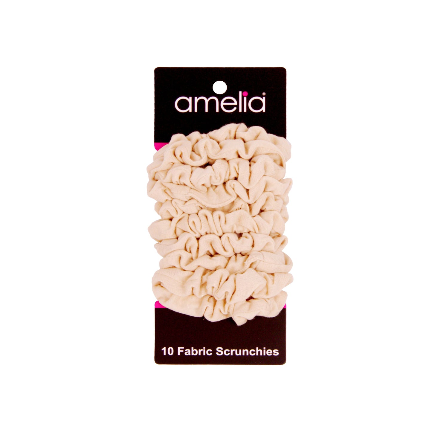 Amelia Beauty, Medium Tan Jersey Scrunchies, 2.5in Diameter, Gentle on Hair, Strong Hold, No Snag, No Dents or Creases. 10 Pack - 12 Retail Packs