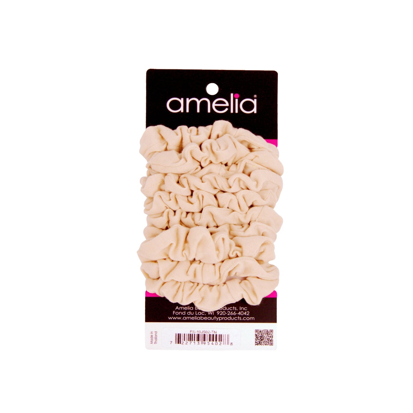 Amelia Beauty, Medium Tan Jersey Scrunchies, 2.5in Diameter, Gentle on Hair, Strong Hold, No Snag, No Dents or Creases. 10 Pack - 12 Retail Packs