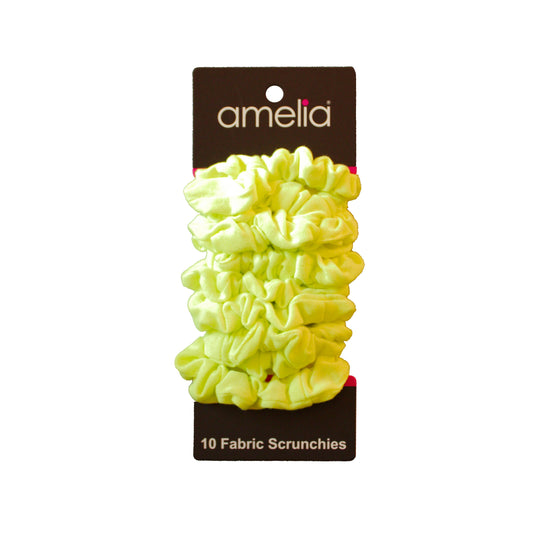 Amelia Beauty, Medium Neon Yellow Jersey Scrunchies, 2.5in Diameter, Gentle on Hair, Strong Hold, No Snag, No Dents or Creases. 10 Pack - 12 Retail Packs