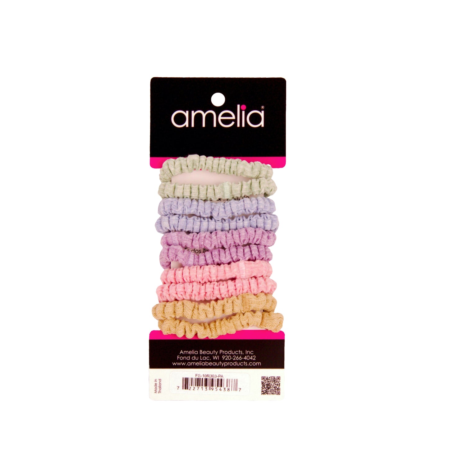 Amelia Beauty, Pastels Ribbed Scrunchies, 2.25in Diameter, Gentle on Hair, Strong Hold, No Snag, No Dents or Creases. 10 Pack - 12 Retail Packs