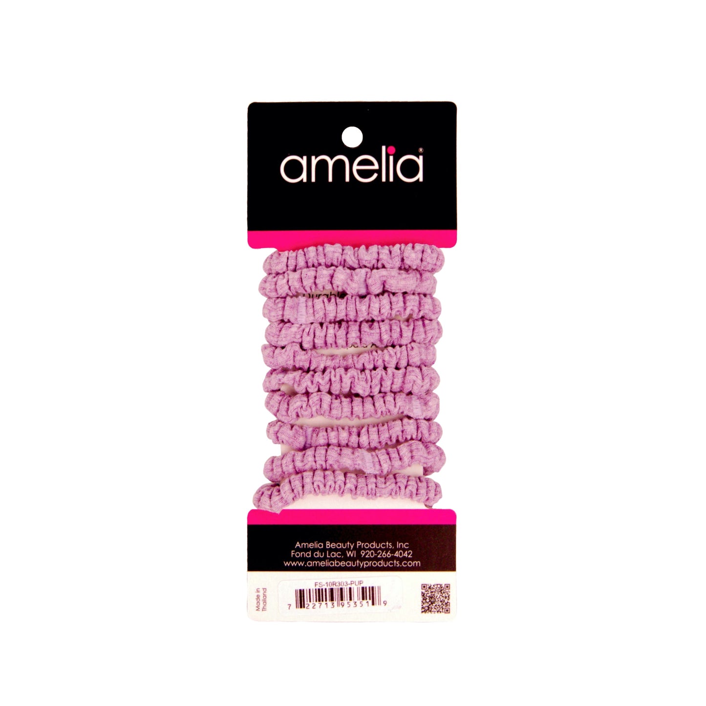 Amelia Beauty, Pastel Purple Ribbed Scrunchies, 2.25in Diameter, Gentle on Hair, Strong Hold, No Snag, No Dents or Creases. 10 Pack - 12 Retail Packs