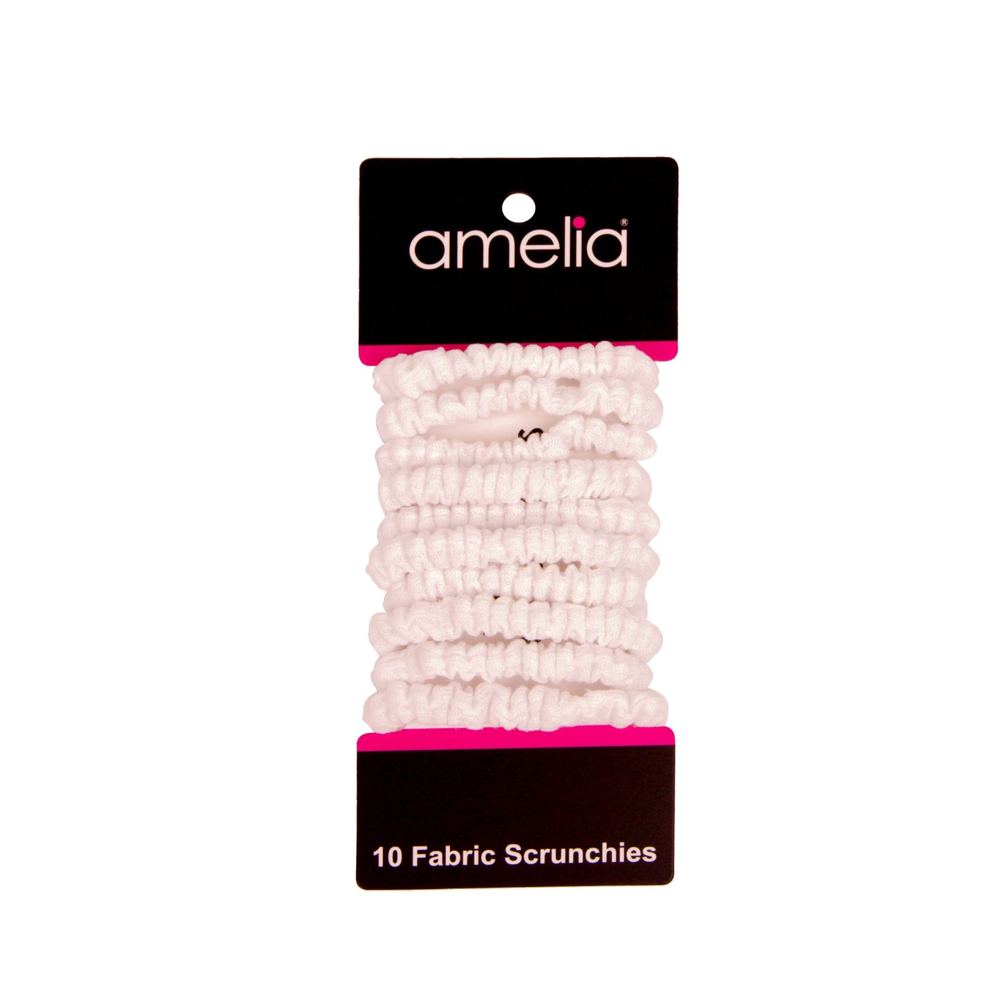 Amelia Beauty, White Ribbed Scrunchies, 2.25in Diameter, Gentle on Hair, Strong Hold, No Snag, No Dents or Creases. 10 Pack - 12 Retail Packs