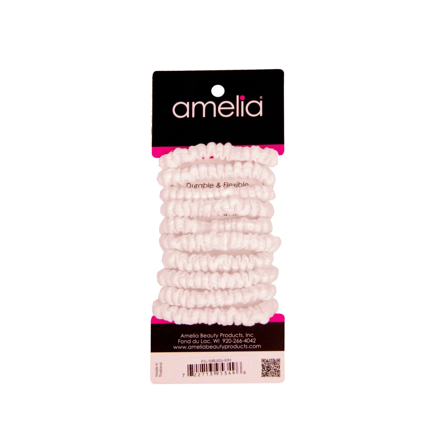 Amelia Beauty, White Ribbed Scrunchies, 2.25in Diameter, Gentle on Hair, Strong Hold, No Snag, No Dents or Creases. 10 Pack - 12 Retail Packs