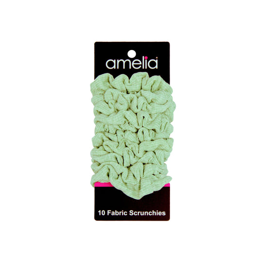 Amelia Beauty, Medium Pastel Green Ribbed Scrunchies, 2.5in Diameter, Gentle on Hair, Strong Hold, No Snag, No Dents or Creases. 10 Pack - 12 Retail Packs