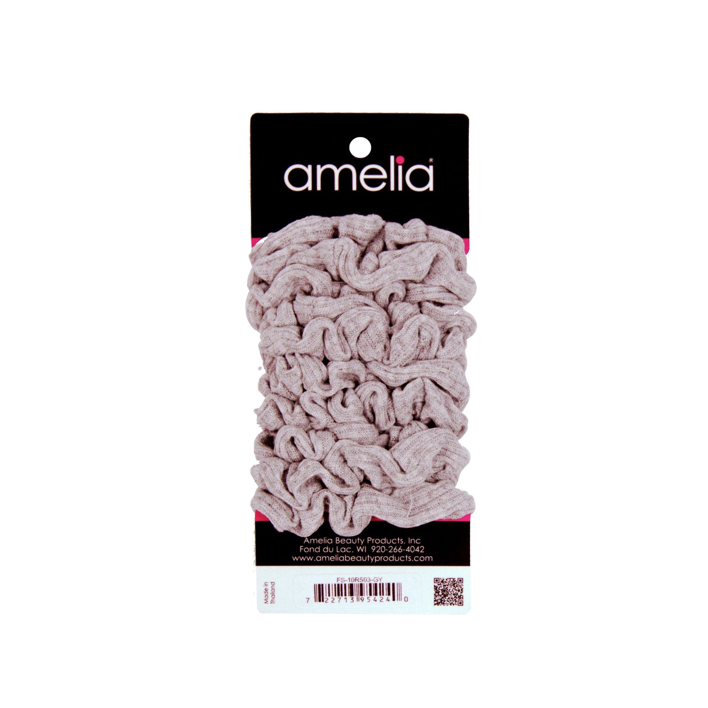 Amelia Beauty, Medium Gray Ribbed Scrunchies, 2.5in Diameter, Gentle on Hair, Strong Hold, No Snag, No Dents or Creases. 10 Pack - 12 Retail Packs