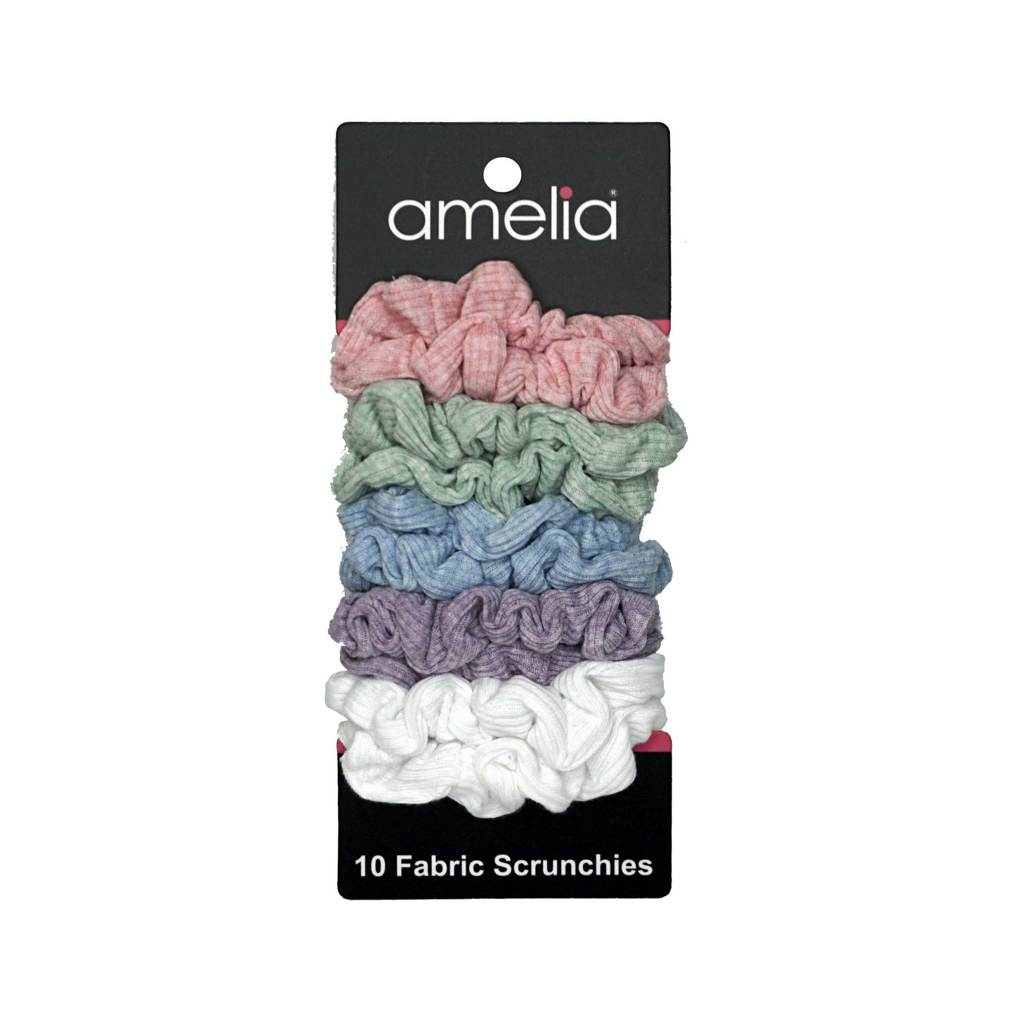 Amelia Beauty, Medium Pastel Mix Ribbed Scrunchies, 2.5in Diameter, Gentle on Hair, Strong Hold, No Snag, No Dents or Creases. 10 Pack - 12 Retail Packs