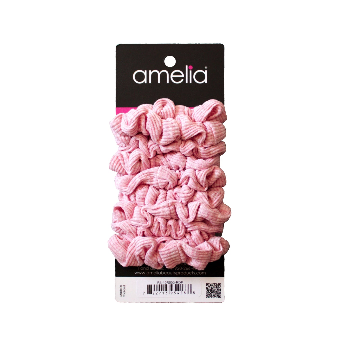 Amelia Beauty, Medium Pastel Red Ribbed Scrunchies, 2.5in Diameter, Gentle on Hair, Strong Hold, No Snag, No Dents or Creases. 10 Pack - 12 Retail Packs