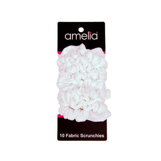 Amelia Beauty, Medium White Ribbed Scrunchies, 2.5in Diameter, Gentle on Hair, Strong Hold, No Snag, No Dents or Creases. 10 Pack - 12 Retail Packs