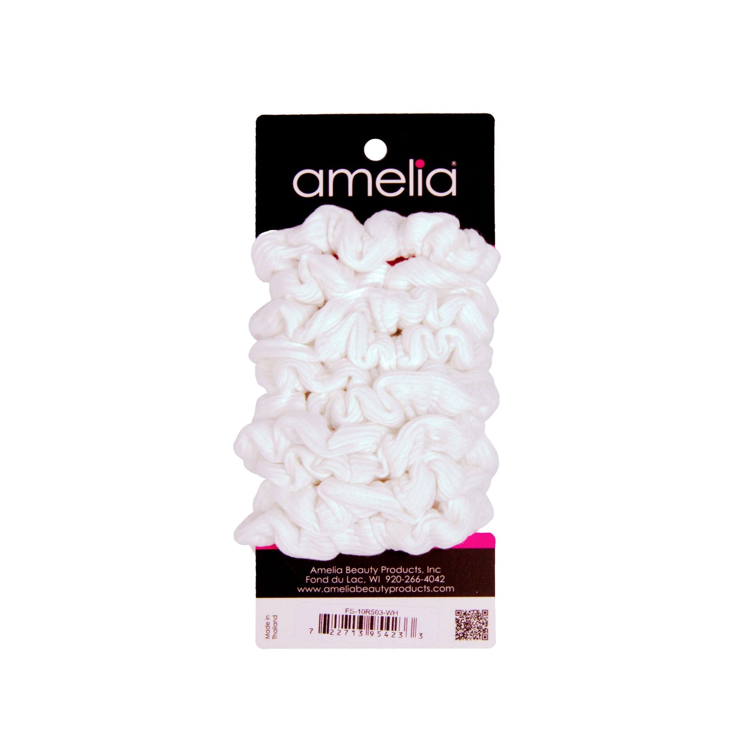 Amelia Beauty, Medium White Ribbed Scrunchies, 2.5in Diameter, Gentle on Hair, Strong Hold, No Snag, No Dents or Creases. 10 Pack - 12 Retail Packs