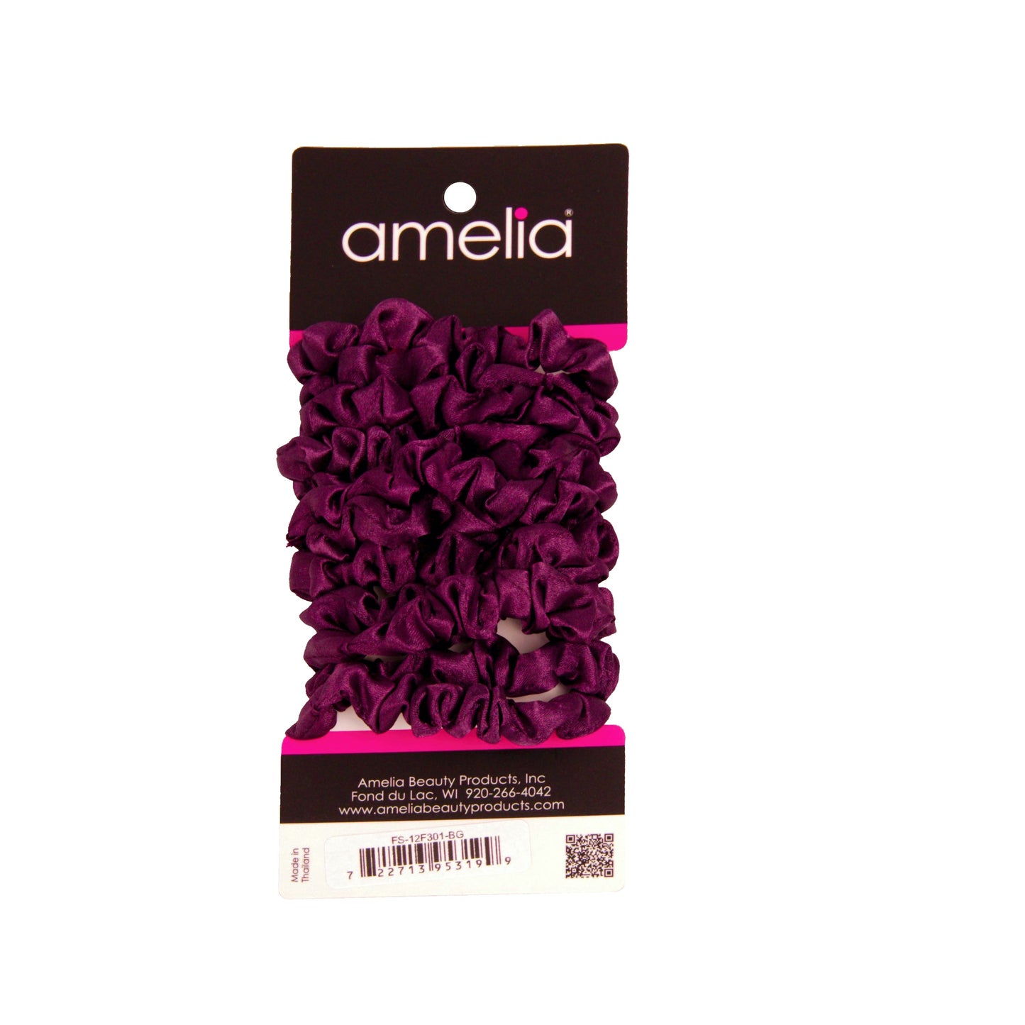 Amelia Beauty, Burgundy Satin Scrunchies, 2.25in Diameter, Gentle on Hair, Strong Hold, No Snag, No Dents or Creases. 12 Pack - 12 Retail Packs