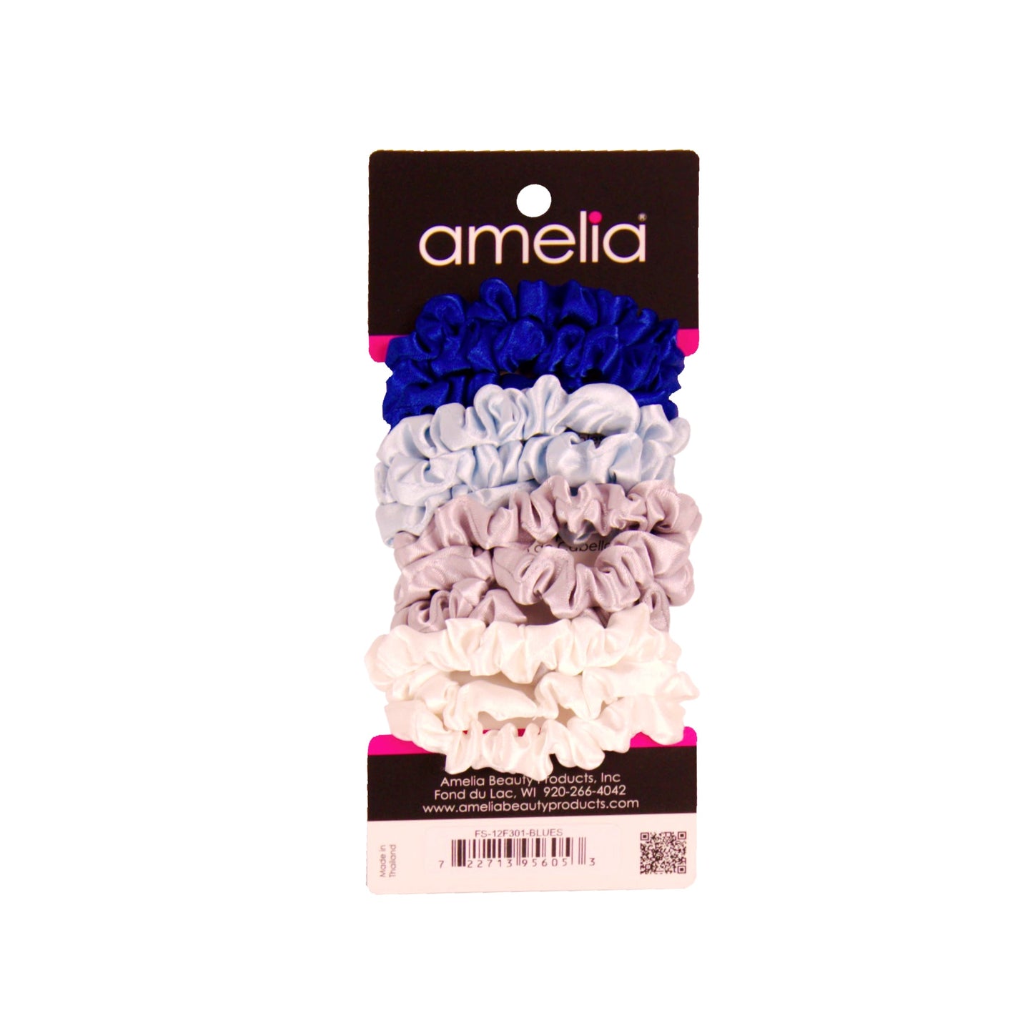 Amelia Beauty, Ocean Mix Satin Scrunchies, 2.25in Diameter, Gentle on Hair, Strong Hold, No Snag, No Dents or Creases. 12 Pack - 12 Retail Packs