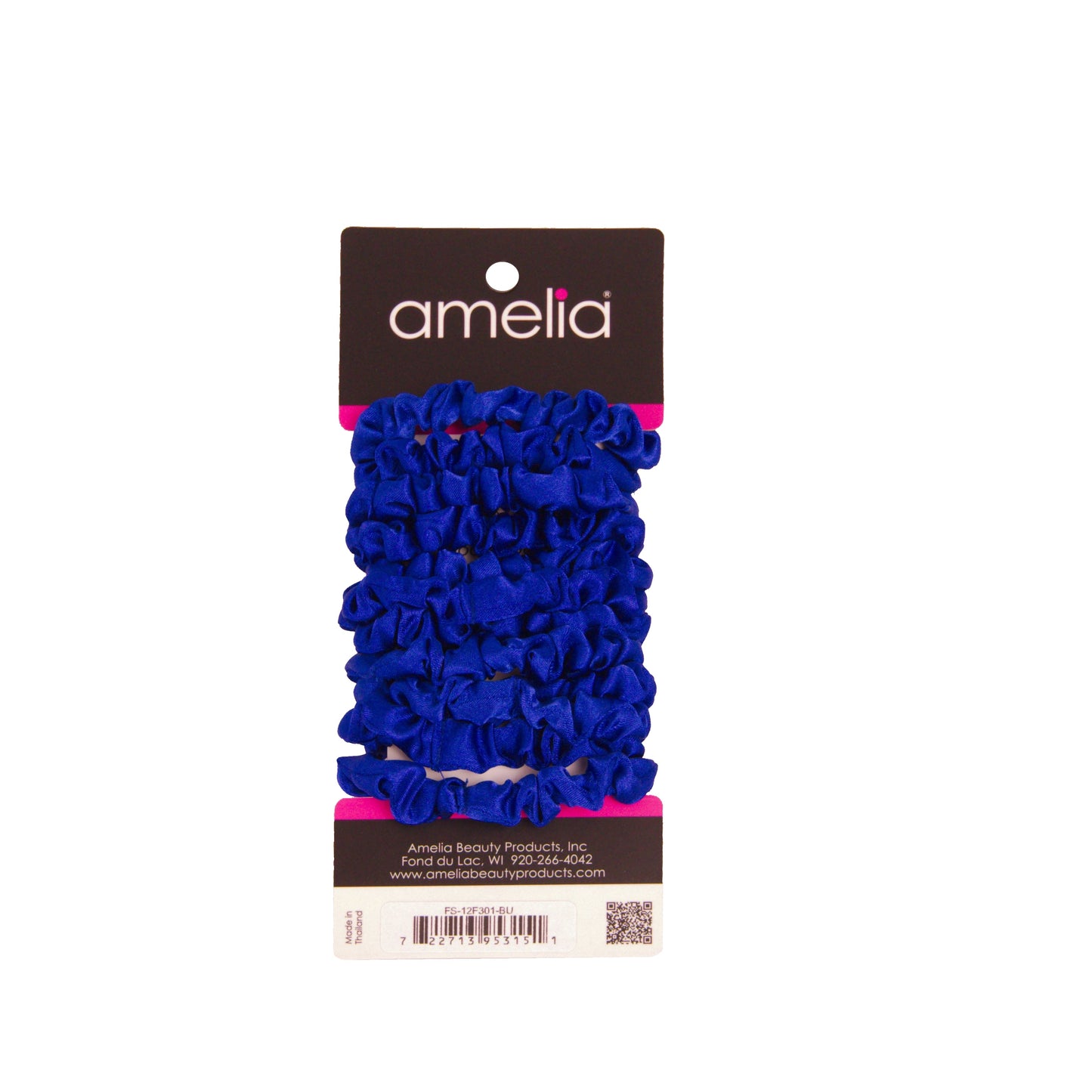 Amelia Beauty, Blue Satin Scrunchies, 2.25in Diameter, Gentle on Hair, Strong Hold, No Snag, No Dents or Creases. 12 Pack - 12 Retail Packs