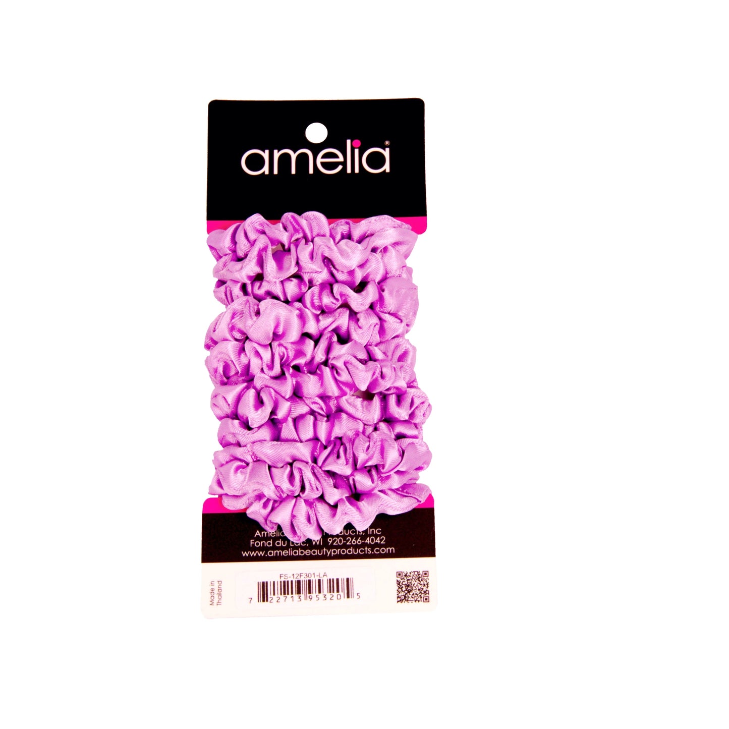 Amelia Beauty, Lavender Satin Scrunchies, 2.25in Diameter, Gentle on Hair, Strong Hold, No Snag, No Dents or Creases. 12 Pack - 12 Retail Packs