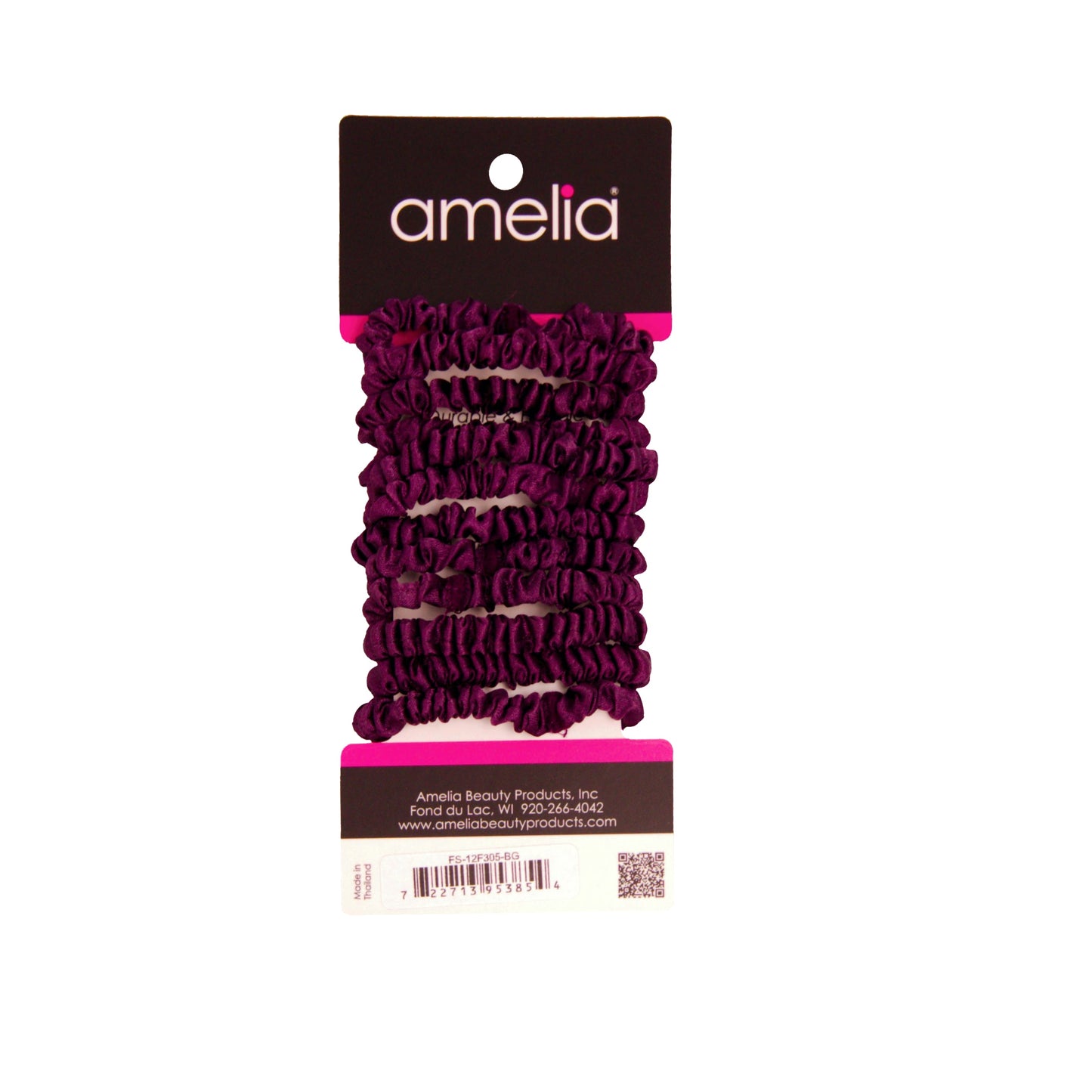 Amelia Beauty, Burgundy Skinny Satin Scrunchies, 2in Diameter, Gentle and Strong Hold, No Snag, No Dents or Creases. 12 Pack - 12 Retail Packs