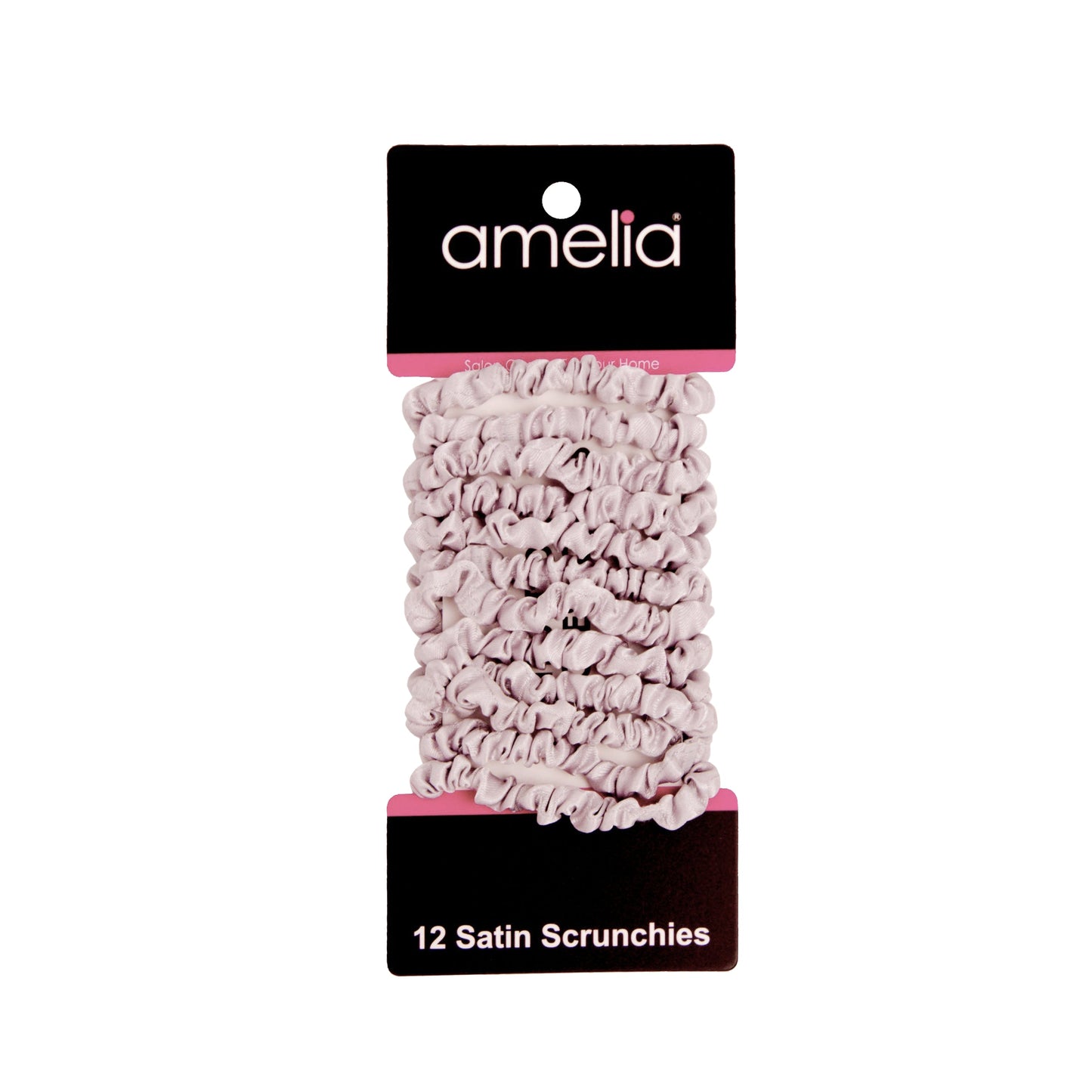 Amelia Beauty, Grey Skinny Satin Scrunchies, 2in Diameter, Gentle and Strong Hold, No Snag, No Dents or Creases. 12 Pack - 12 Retail Packs