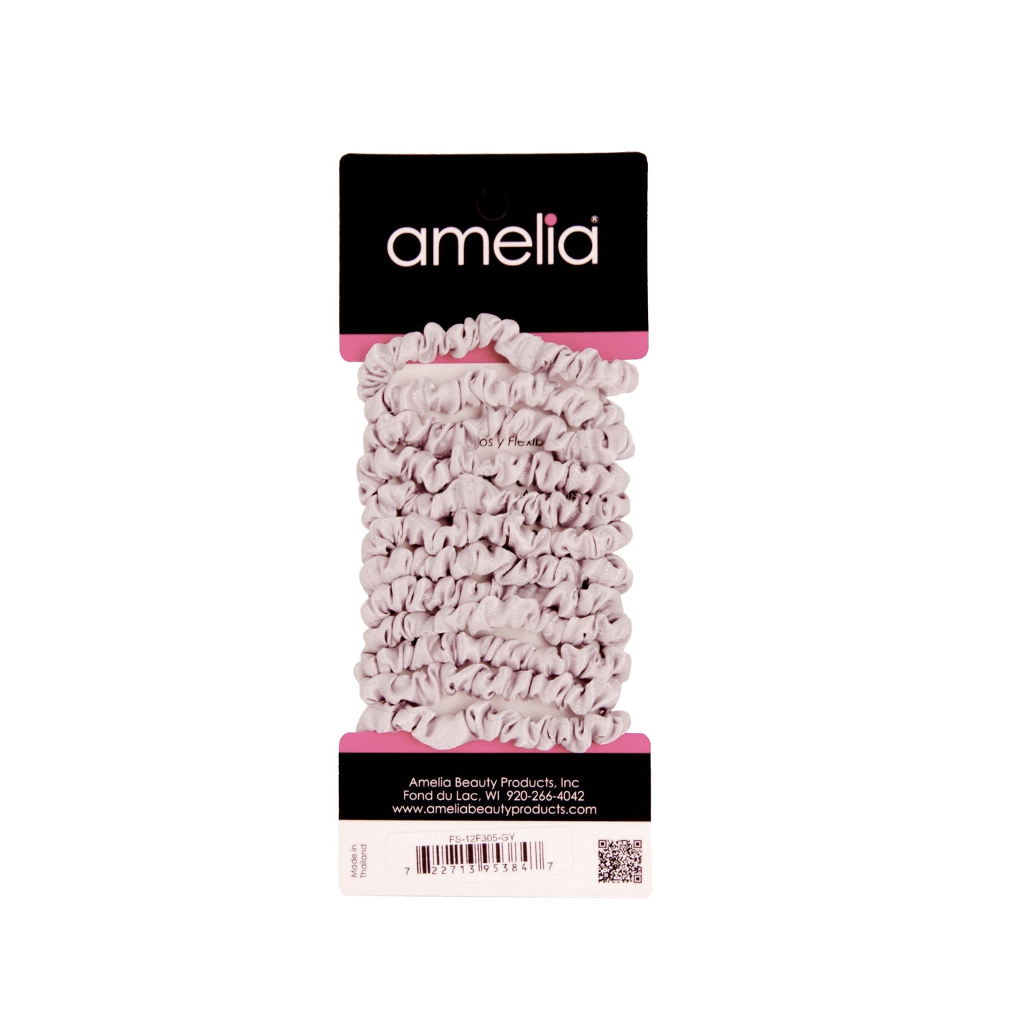 Amelia Beauty, Grey Skinny Satin Scrunchies, 2in Diameter, Gentle and Strong Hold, No Snag, No Dents or Creases. 12 Pack - 12 Retail Packs