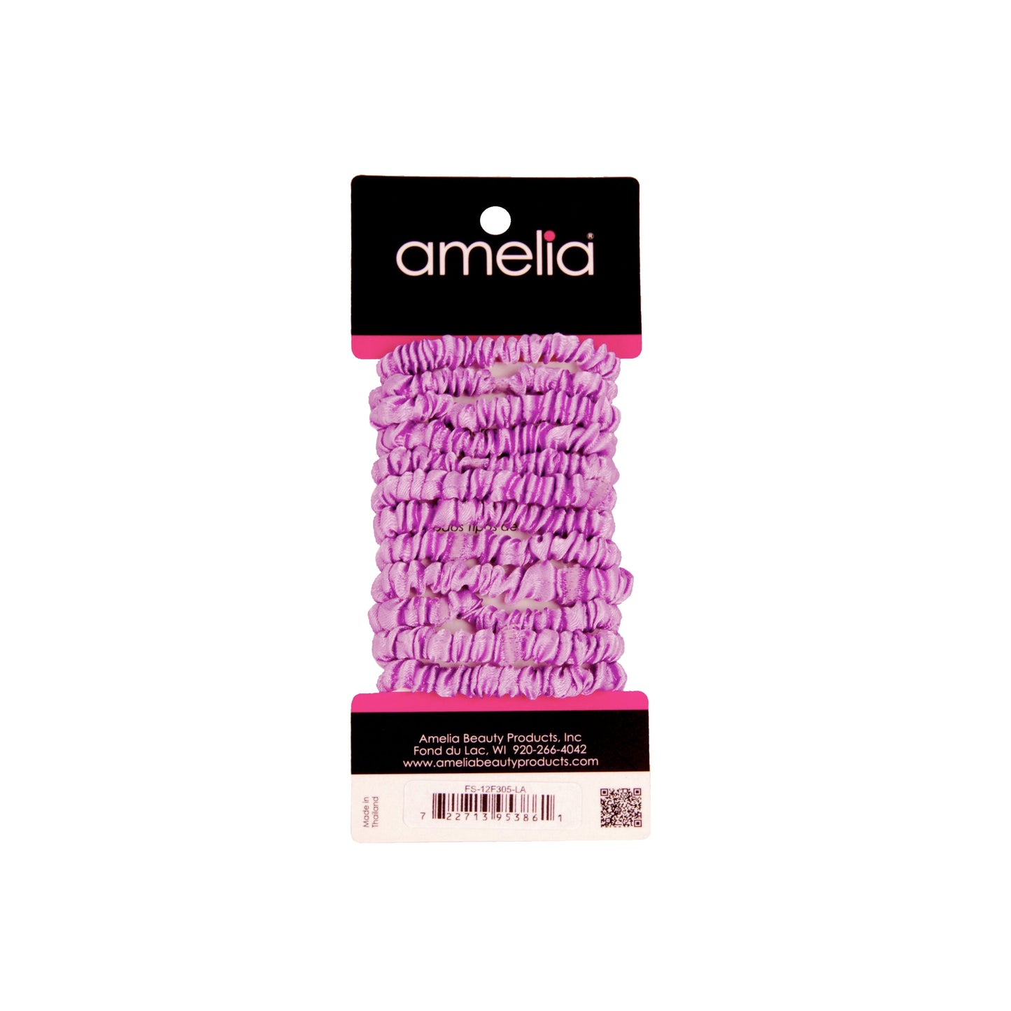 Amelia Beauty, Lavender Skinny Satin Scrunchies, 2in Diameter, Gentle and Strong Hold, No Snag, No Dents or Creases. 12 Pack - 12 Retail Packs