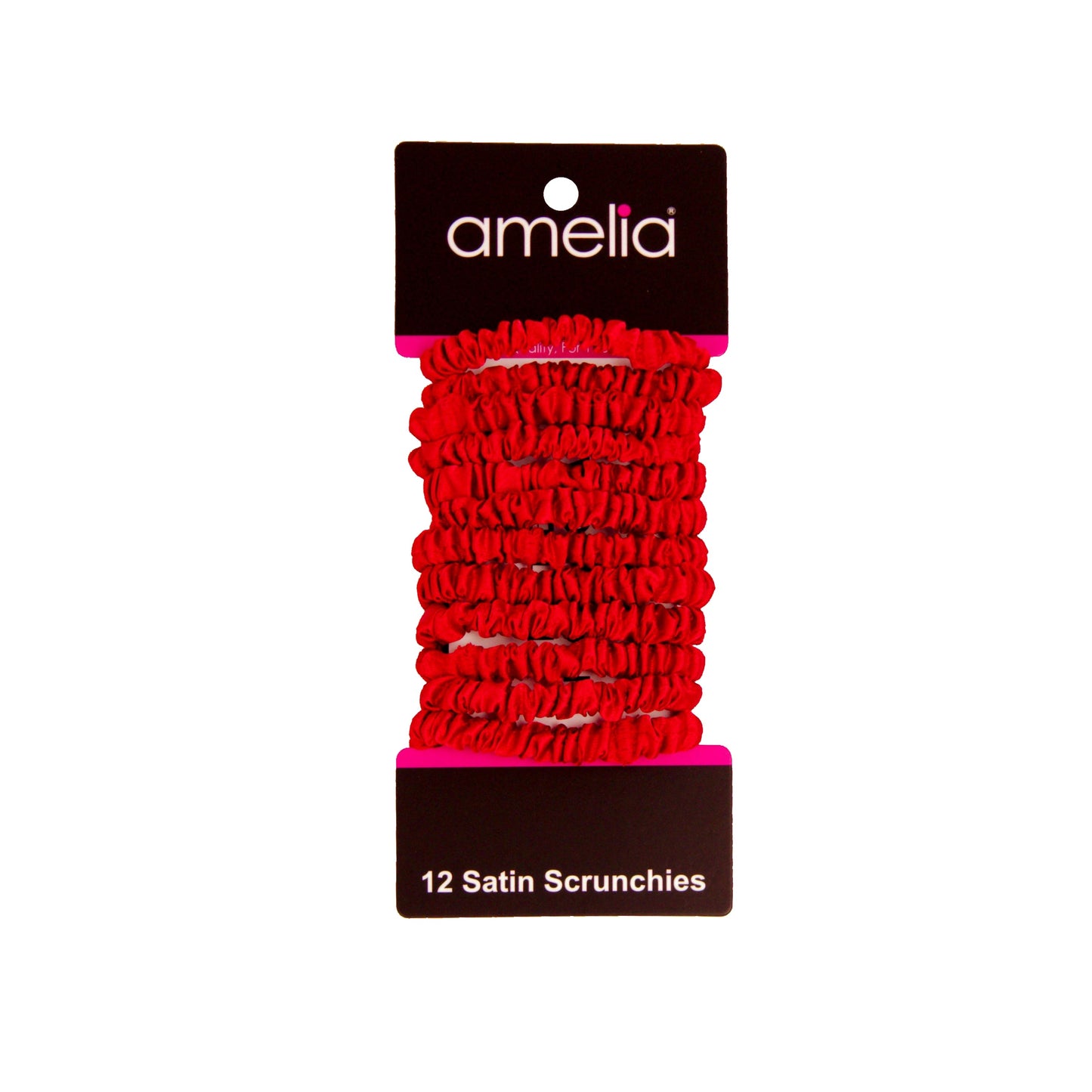 Amelia Beauty, Red Skinny Satin Scrunchies, 2in Diameter, Gentle and Strong Hold, No Snag, No Dents or Creases. 12 Pack - 12 Retail Packs