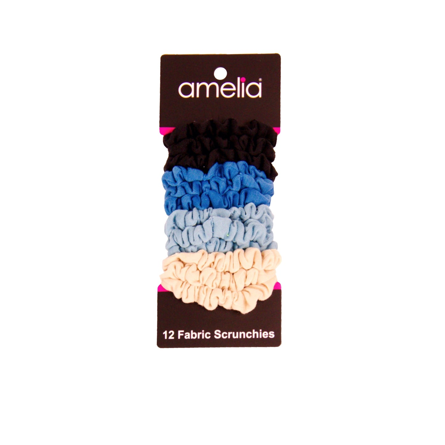 Amelia Beauty, Ocean Colors Jersey Scrunchies, 2.25in Diameter, Gentle on Hair, Strong Hold, No Snag, No Dents or Creases. 12 Pack - 12 Retail Packs