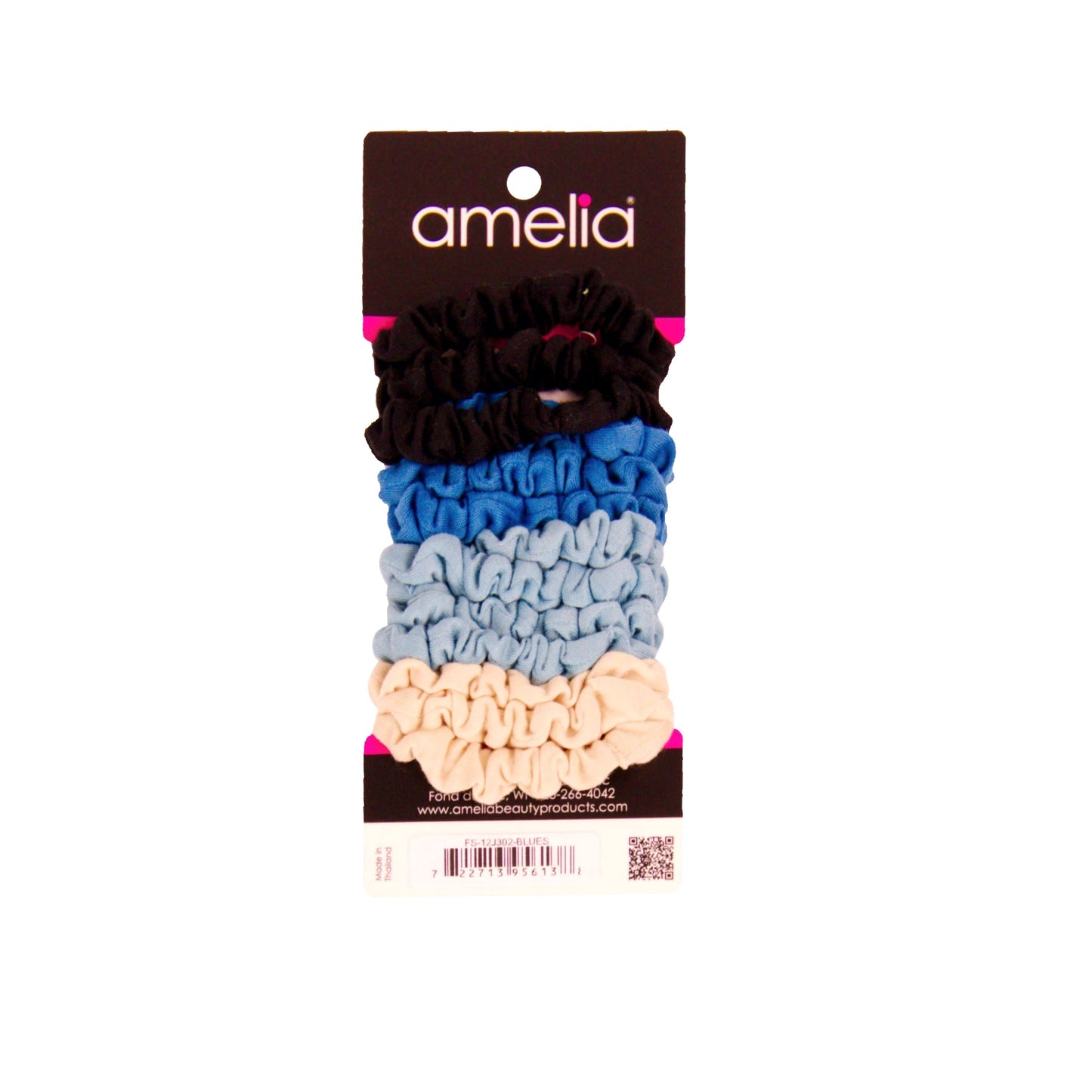 Amelia Beauty, Ocean Colors Jersey Scrunchies, 2.25in Diameter, Gentle on Hair, Strong Hold, No Snag, No Dents or Creases. 12 Pack - 12 Retail Packs