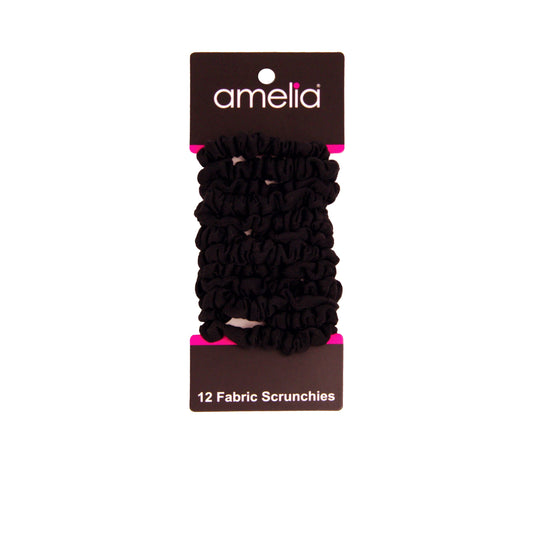 Amelia Beauty, Black Jersey Scrunchies, 2.25in Diameter, Gentle on Hair, Strong Hold, No Snag, No Dents or Creases. 12 Pack - 12 Retail Packs