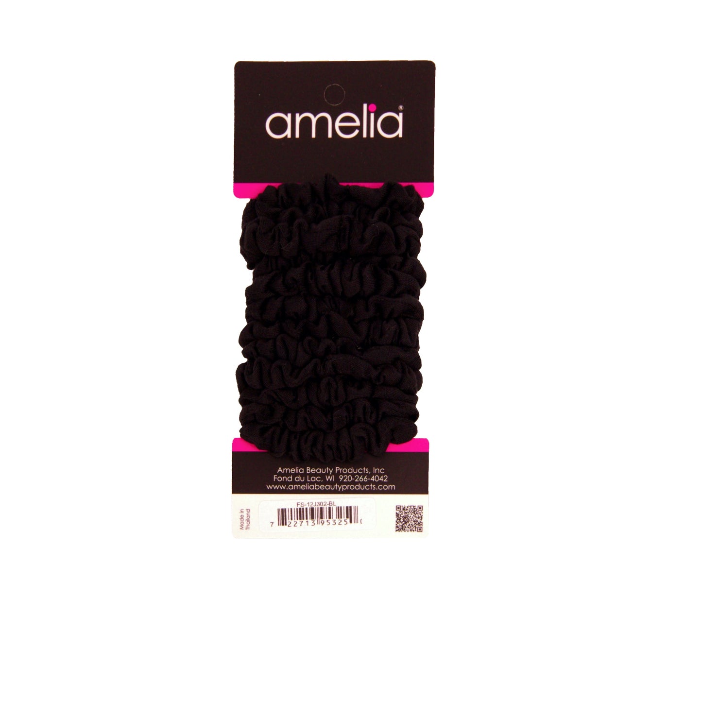 Amelia Beauty, Black Jersey Scrunchies, 2.25in Diameter, Gentle on Hair, Strong Hold, No Snag, No Dents or Creases. 12 Pack - 12 Retail Packs