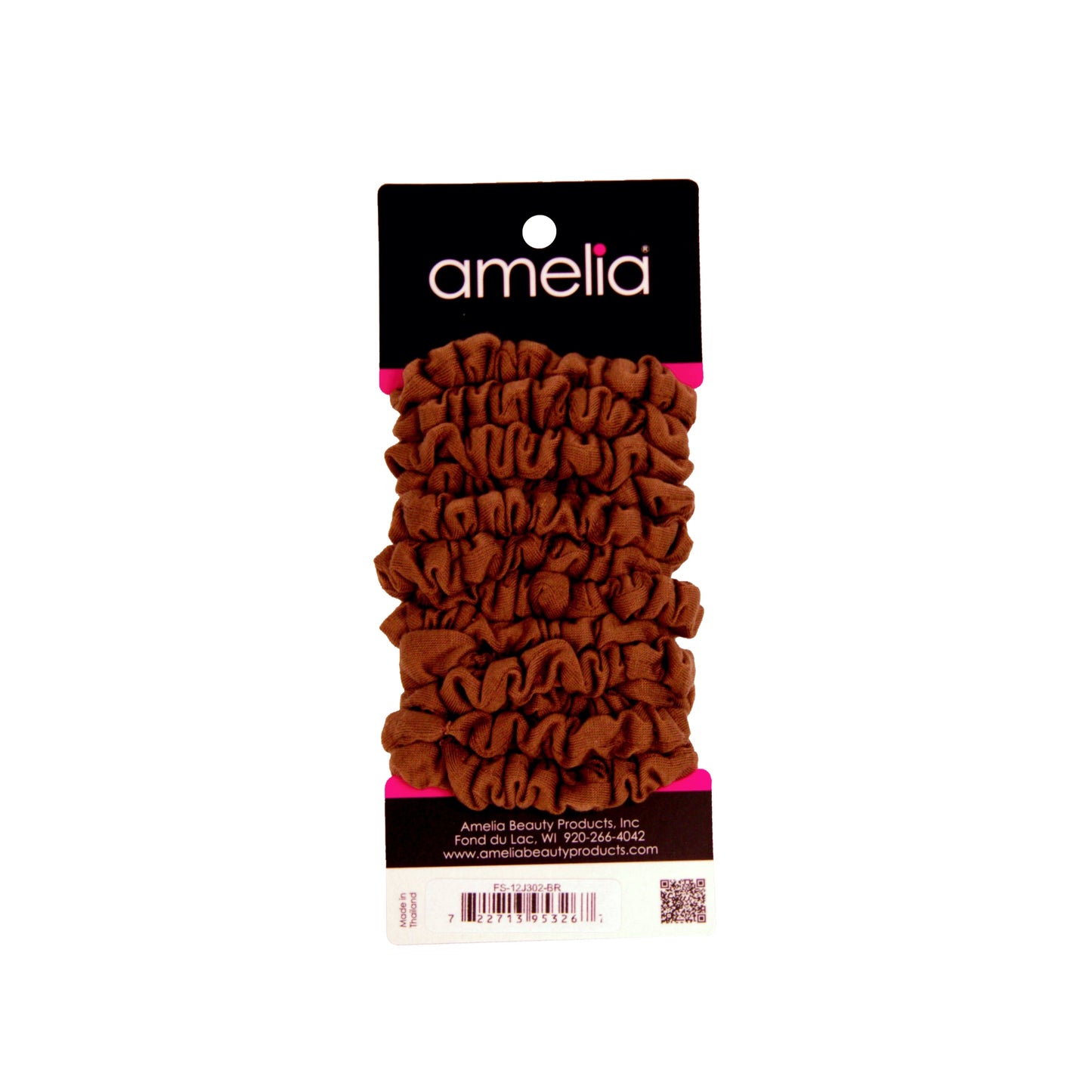 Amelia Beauty, Brown Jersey Scrunchies, 2.25in Diameter, Gentle on Hair, Strong Hold, No Snag, No Dents or Creases. 12 Pack - 12 Retail Packs